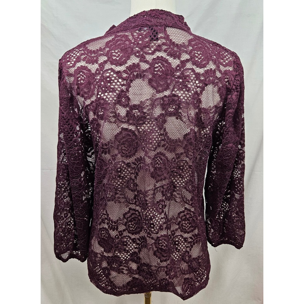 Cable & Gauge Womens Large Maroon Floral Lace Tie Neck Blouse 3/4 Sleeve‎ Boho - Picture 2 of 4